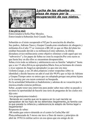 Entrevista a sebastián,el nieto recuperado