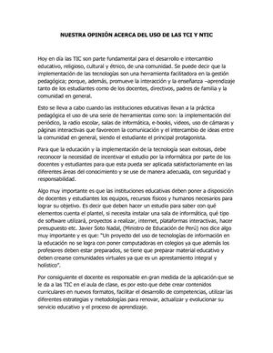 Nuestra Opinión Acerca Del Uso De Las Tci Y Ntic