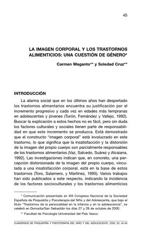La Imagen Corporal Y Los Trastornos Alim