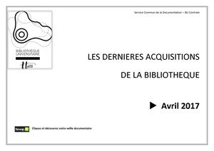 Les dernières acquisititions de la BU centrale - Avril 2017