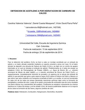 Obtencion De Acetileno A Por Hidratacion