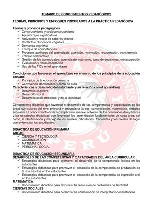 Temario De Conocimientos Pedagógicos Para Examen De Nombramiento Y Contrata Docente 2017