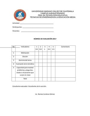 Rubrica De Evaluación Pem