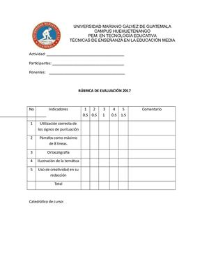 Rubrica De Evaluación Pem