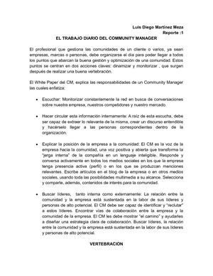 REPORTE EL TRABAJO DIARIO DEL COMMUNITY MANAGER
