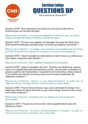 Carrefour Labège Questions Dp Cfdt Du 19 Mai 2017