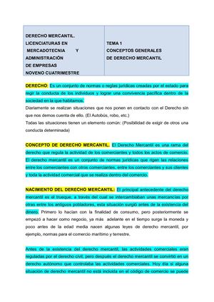 Tema 1.- Conceptos Generales de derecho mercantil