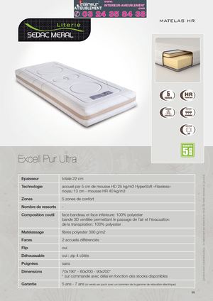 Matelas pour literie électrique Sedac Méral Excell Pur Ultra-interieur ameublement