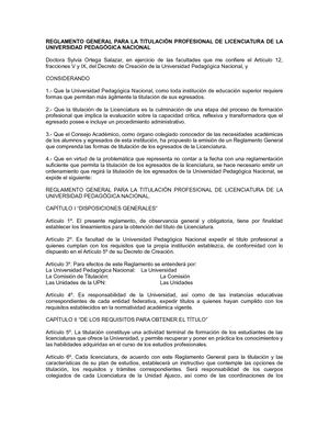 Reglamento General De Titulacion De La Upn