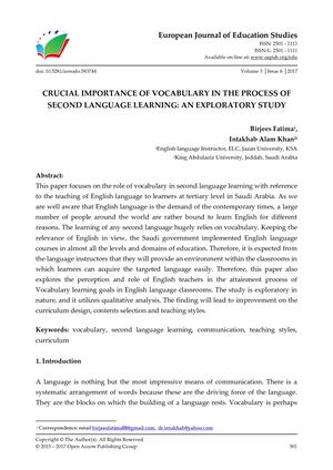 CRUCIAL IMPORTANCE OF VOCABULARY IN THE PROCESS OF SECOND LANGUAGE LEARNING: AN EXPLORATORY STUDY