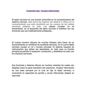 Funcion Del Tejido Nervioso