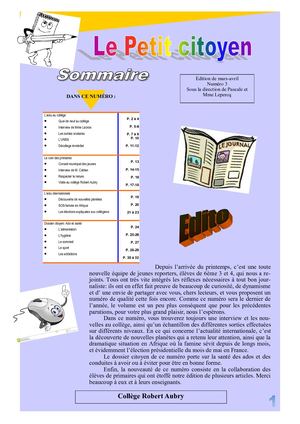 Journal Le Petit Citoyen N3 - Collège Robert Aubry