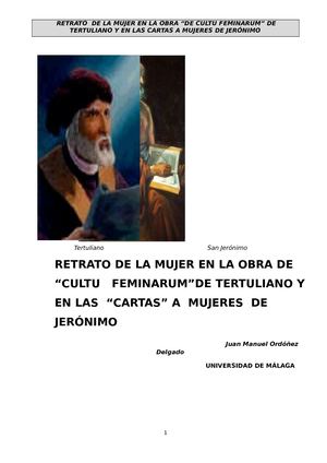 Tfm Cultu Feminarum En Las Cartas A Mujeres De Tertuliano Y De Jerónimo