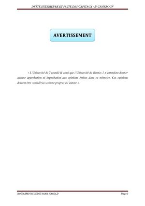 Dette Et Fuite Des Capitaux au Cameroun, Nounamo Yann