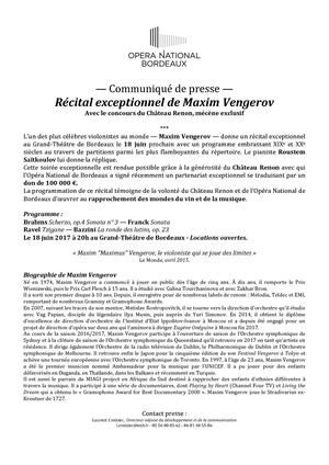 CP Récital  exceptionnel  de  Maxim  Vengerov avec Château  Renon