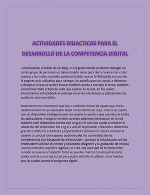 Actividades Didacticas Para El Desarrollo De La Competencia Digital T 3