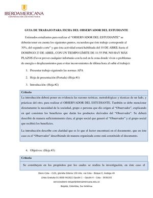 Guia De Trabajo Para Observador Del Estudiante
