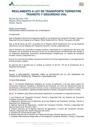 Reglamento Ley De Transito