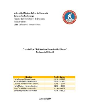 Proyecto Mercadotecnia, Restaurante El Sheriff