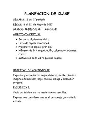 Planeacion De Clase Semana 16 2° Periodo