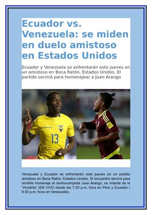 Amistoso Internacional Ecuador vs Venezuela