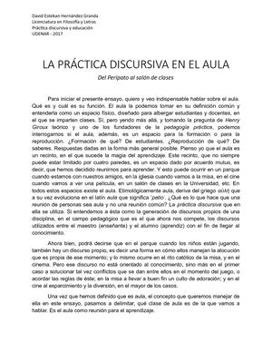 La Práctica Discursiva En El Aula