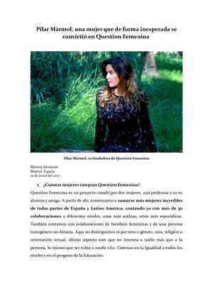 Pilar Mármol, una mujer que de forma inesperada se convirtió en Question Femenina