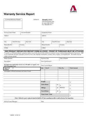 ALEMITE /  (Warranty Report)