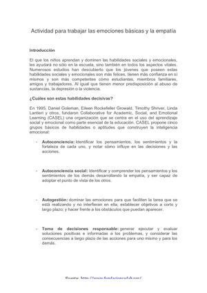 Actividad Para Trabajar Las Emociones Básicas Y La Empatía