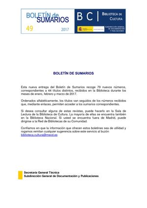 Boletin de Sumarios nº 49 de la Biblioteca de Cultura