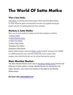 The World Of Satta Matka