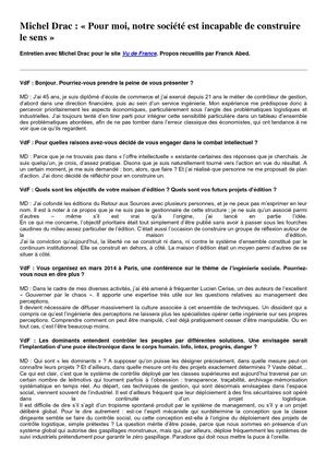 Michel Drac : « Pour Moi, Notre Société Est Incapable De Construire Le Sens »