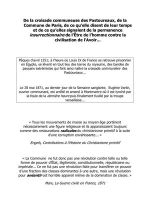 De la croisade communeuse des Pastoureaux, de la Commune de Paris, de ce qu’elle disent de leur temps et de ce qu’elles signalent de la permanence insurrectionnaire de l’Être de l’homme contre la civilisation de l’Avoir… | Par Francis Cousin