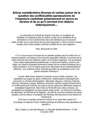 Brèves considérations diverses et variées autour de la question des conflictualités spectaculaires de l’imposture capitaliste présentement en oeuvre en Ukraine et de ce qu’il convient d’en déduire historiquement… | Par Francis Cousin
