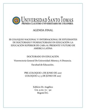 Agenda III Coloquio Nacional y I Internacional de Estudiantes de Doctorado en Educación