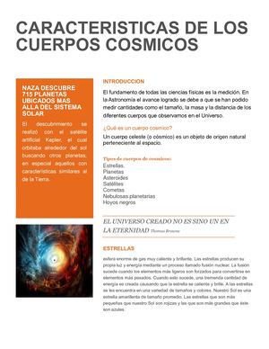 Caracteristicas De Los Cuerpos Cosmicos