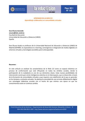 Aprender En La Web 2 0 Aprendizaje Colaborativo En Comunidades Virtuales