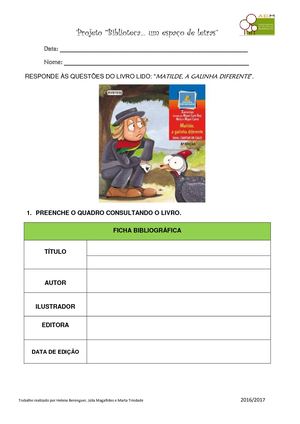 008 Projeto Biblioteca Matilde A Galinha Diferente Caderno De Atividades