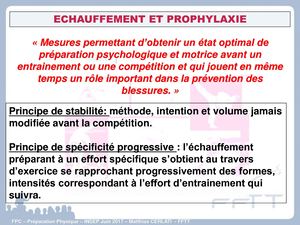 2 - Échauffement  Prophylaxie et PP Associée
