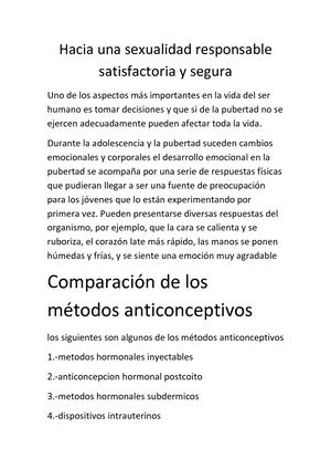 Hacia Una Sexualidad Responsable Satisfactoria Y Segura