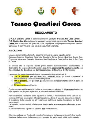 Regolamento Torneo Quartieri Cerea