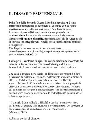 Il Disagio Esistenziale Introduzione