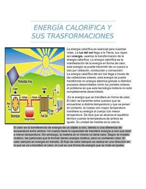 Energía Calorífica Y Sus Trasformaciones