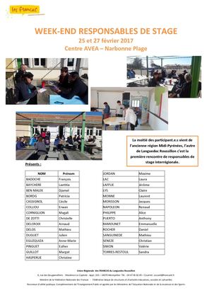 Week-end des responsables de stage de février 2017