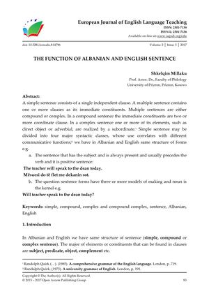 THE FUNCTION OF ALBANIAN AND ENGLISH SENTENCE