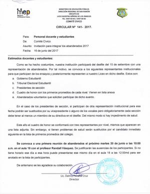 Invitacion Para Integrar Los Abanderados 2017