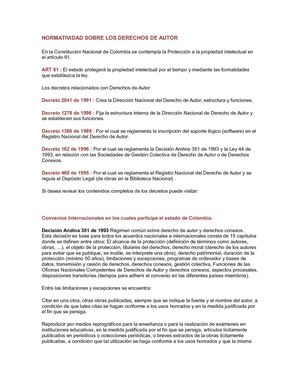NORMATIVIDAD SOBRE LOS DERECHOS DE AUTOR