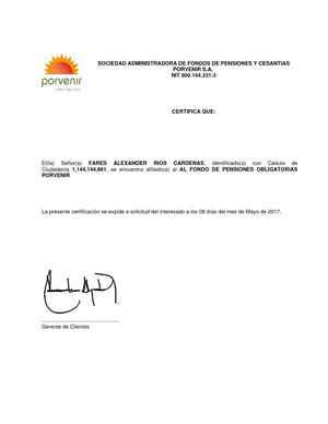 Certificacion Porvenir