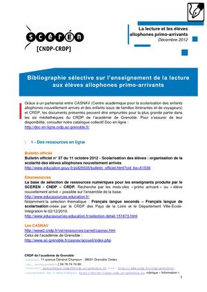 Lecture Primo Arrivants Allophones (2012)