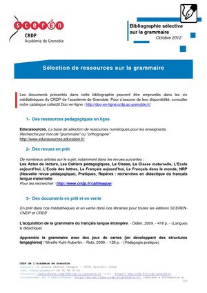 Bibliographie sur l'apprentissage de la grammaire